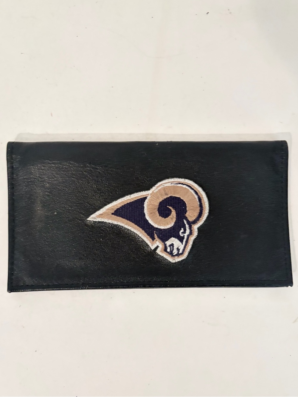 Vintage NFL Embroidered St Louis Rams Black Cowhide Leather Checkbook Holder
